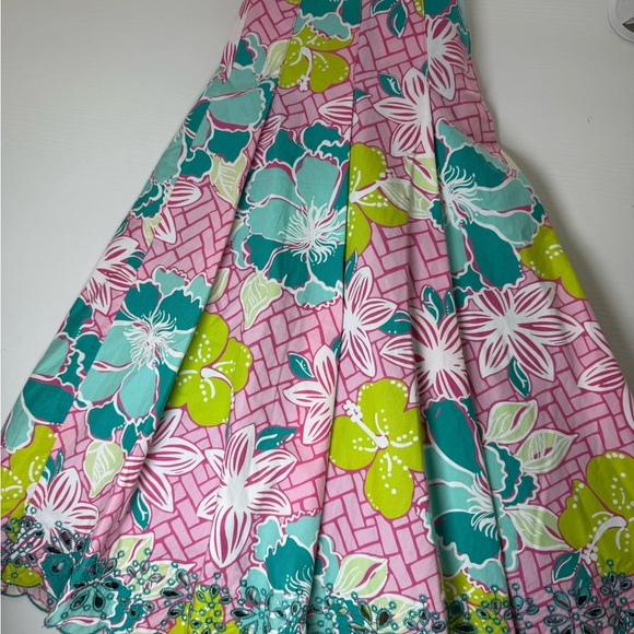 Lilly Pulitzer Floral Pleated Skirt - Pink, Green, Aqua. Eyelet‎ Hem Design sz 2 - Picture 9 of 9